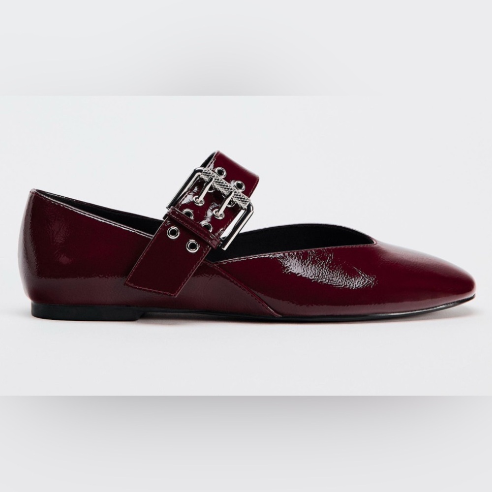 Zara Burgundy Wine Mary Jane Flats